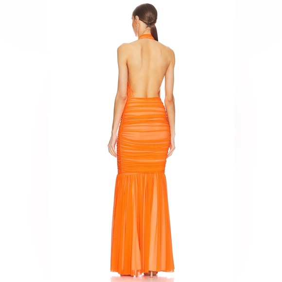 Crosshalter Fishtail Gown in Neon Orange - Picture 4 of 4